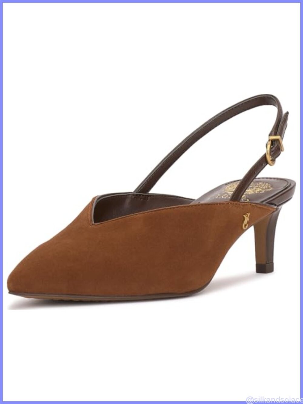 Slingback Kitten Heel Pumps Pointed Toe Suede Leather